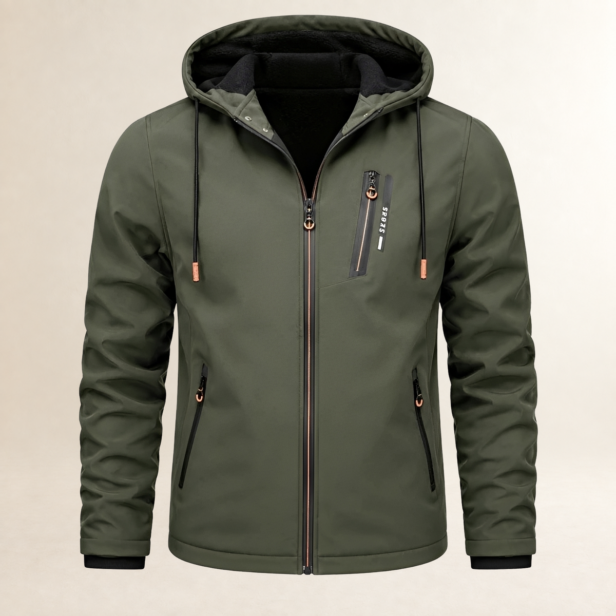 Homme Sweat à capuche zip intégral, capuche amovible avec cordons et poches zippées poitrine