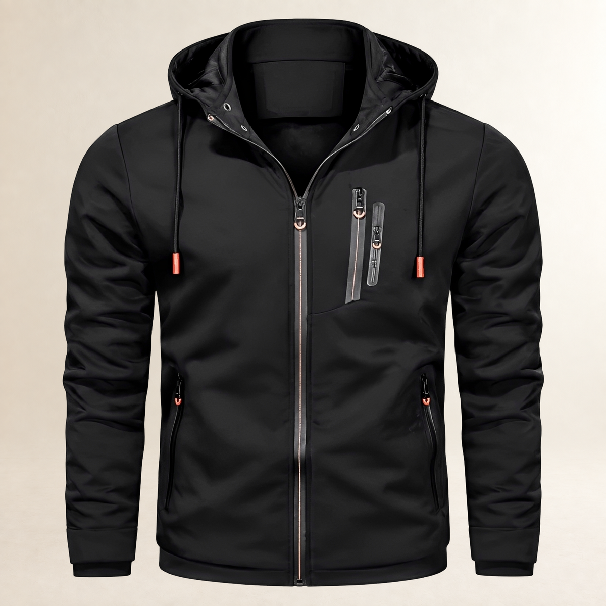 Homme Sweat à capuche zip intégral, capuche amovible avec cordons et poches zippées poitrine