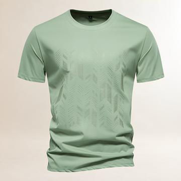 Homme T-shirt à col rond, motif géométrique brodé poitrine tonale - coupe régulière