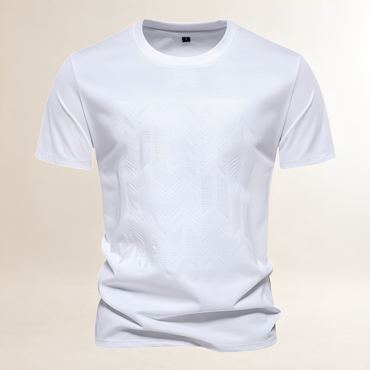Homme T-shirt à col rond, motif géométrique brodé poitrine tonale - coupe régulière
