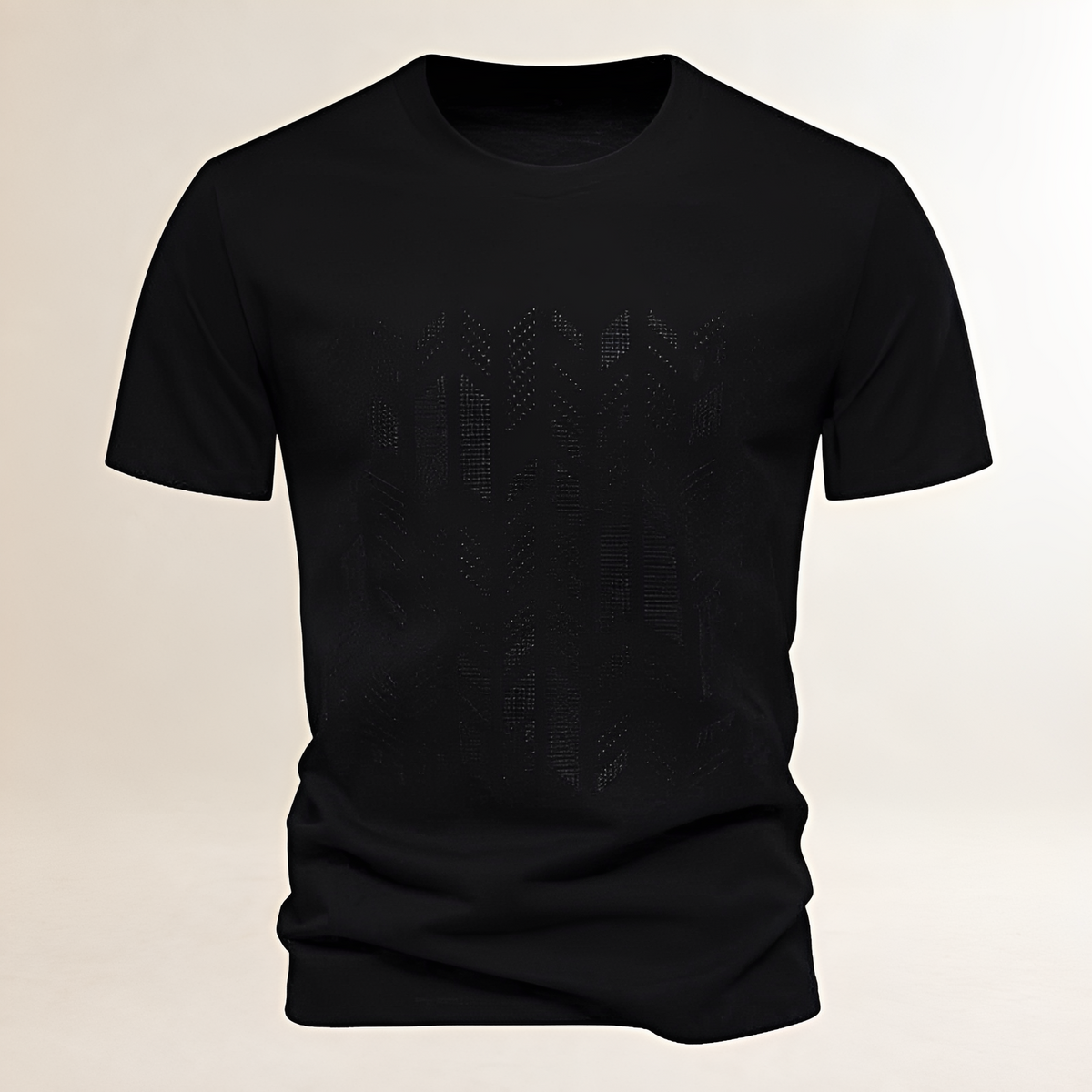 Homme T-shirt à col rond, motif géométrique brodé poitrine tonale - coupe régulière
