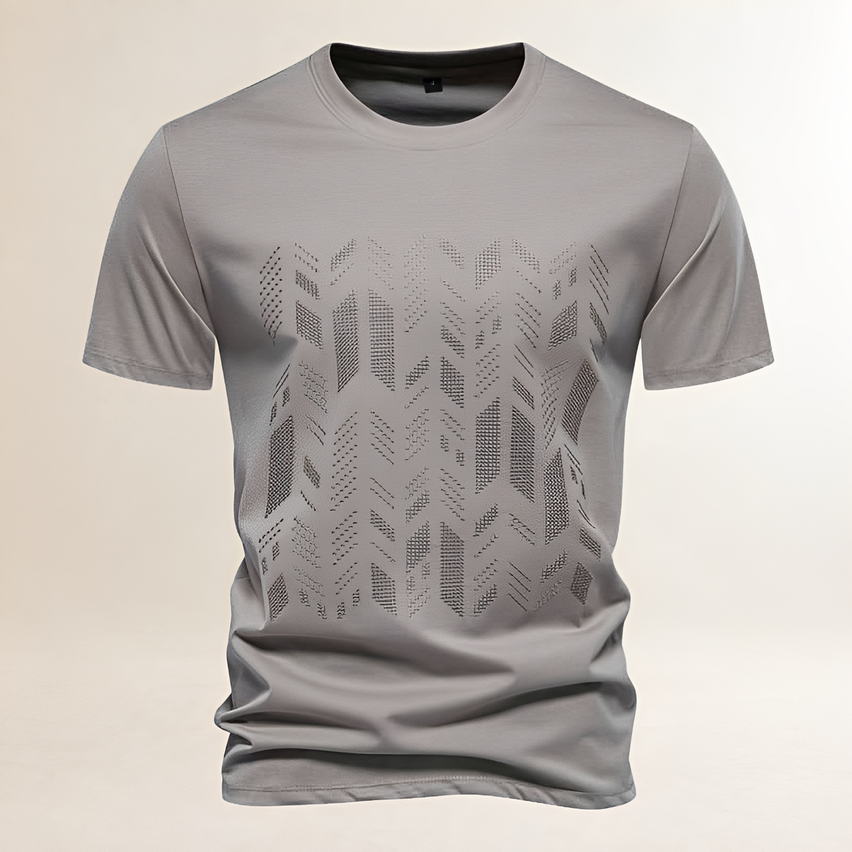 Homme T-shirt à col rond, motif géométrique brodé poitrine tonale - coupe régulière