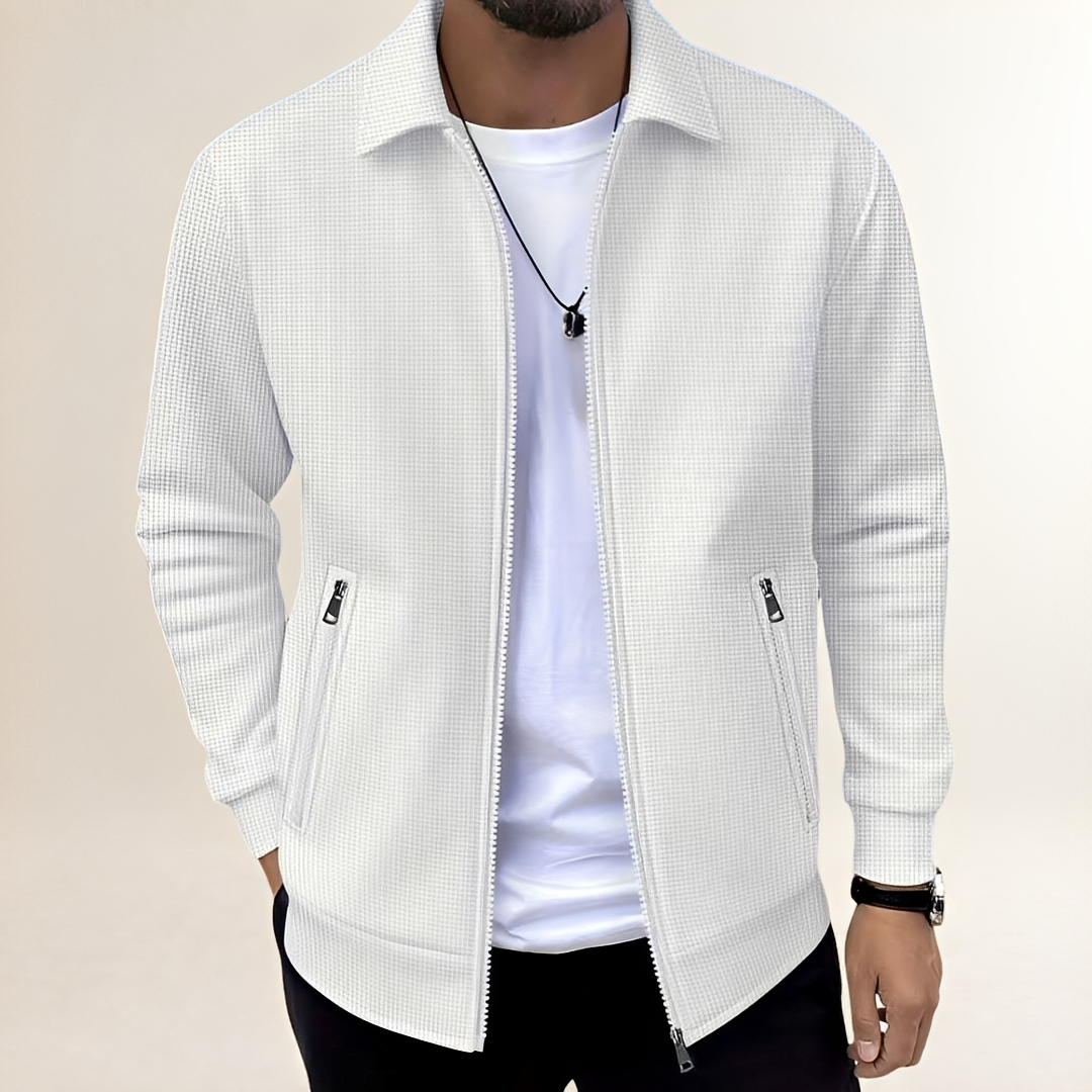 Homme Veste coupe athlétique pleine fermetureillère avec col chemise et poches zippées