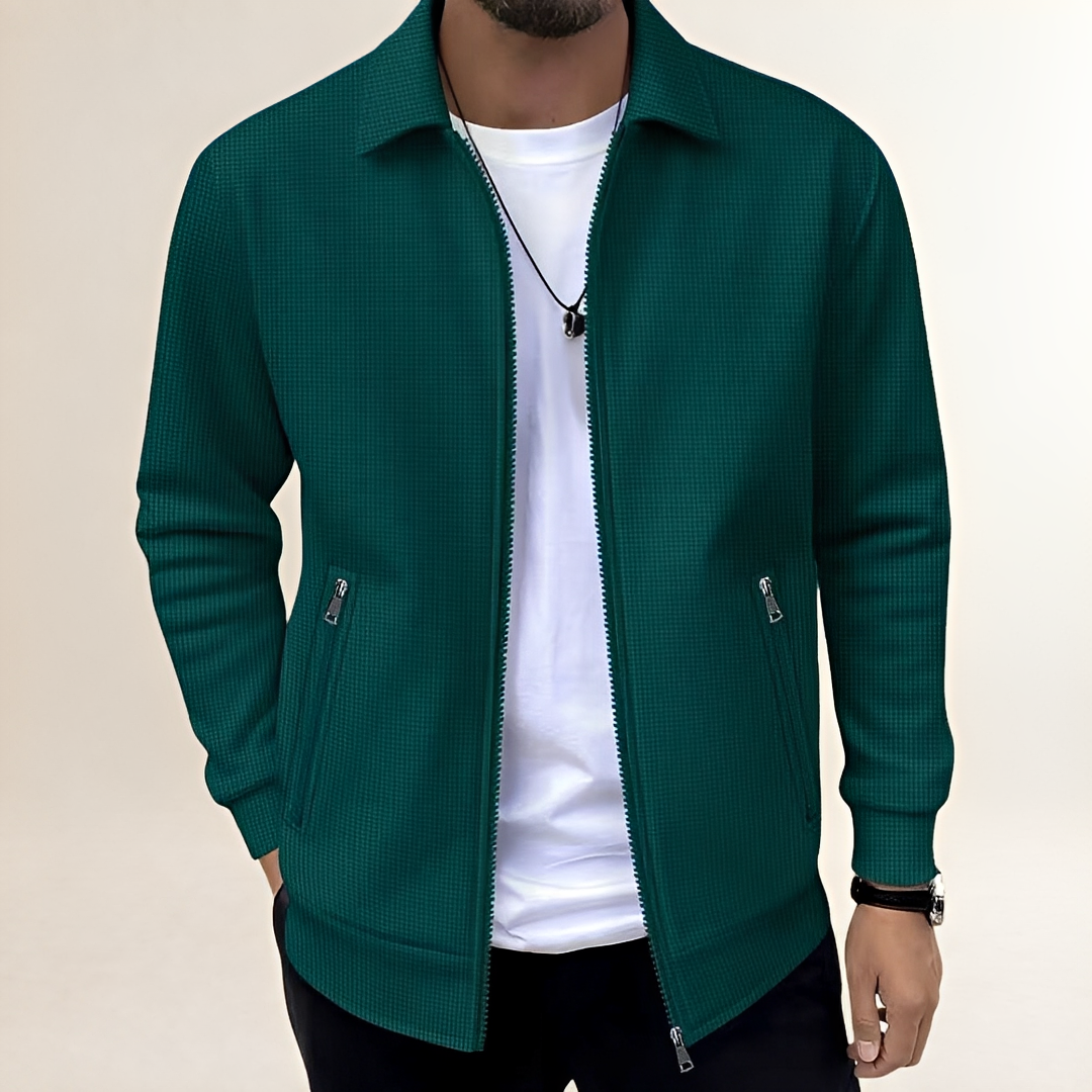 Homme Veste coupe athlétique pleine fermetureillère avec col chemise et poches zippées