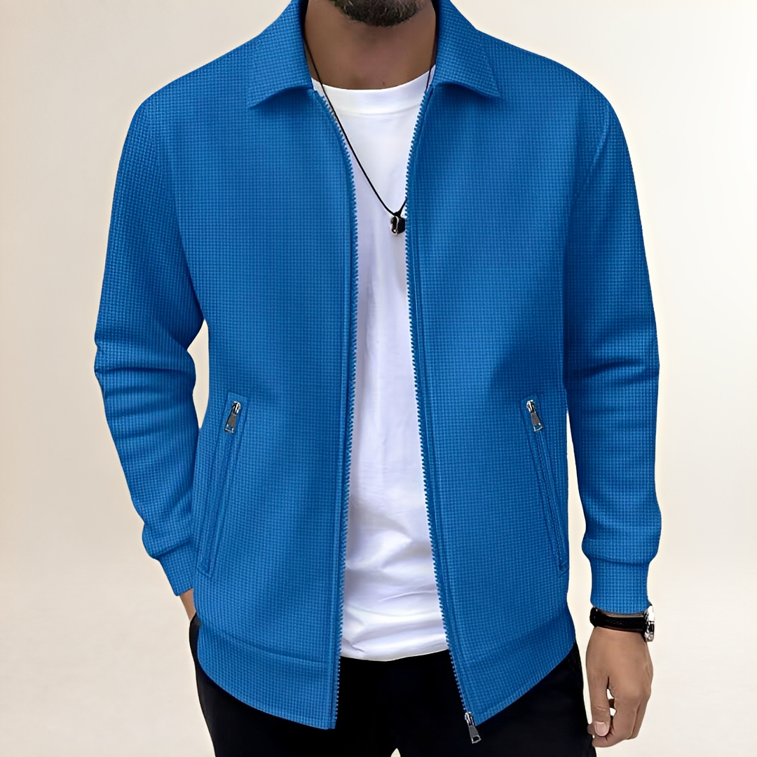 Homme Veste coupe athlétique pleine fermetureillère avec col chemise et poches zippées