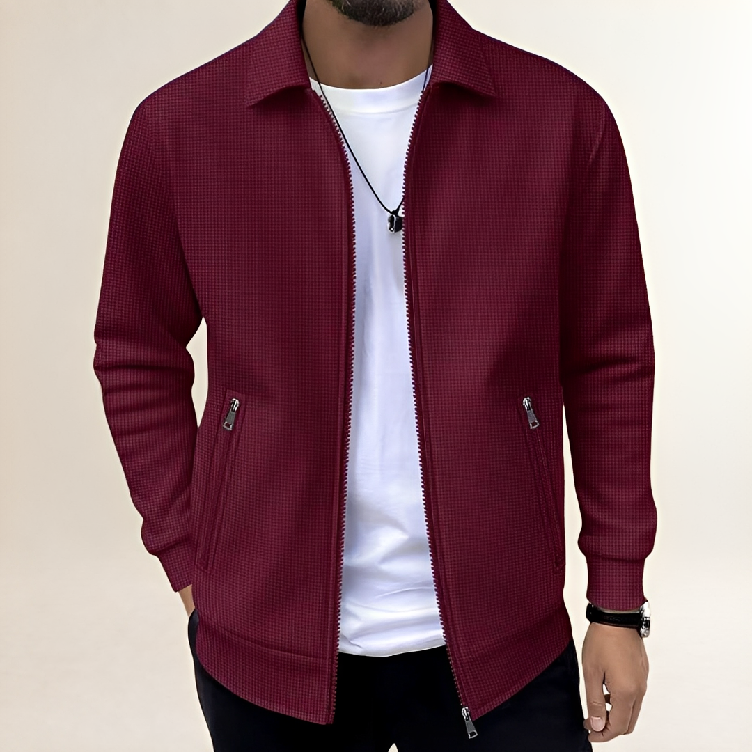 Homme Veste coupe athlétique pleine fermetureillère avec col chemise et poches zippées