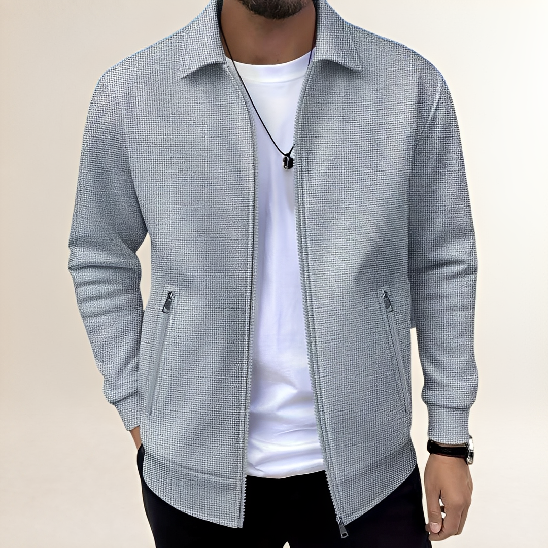 Homme Veste coupe athlétique pleine fermetureillère avec col chemise et poches zippées