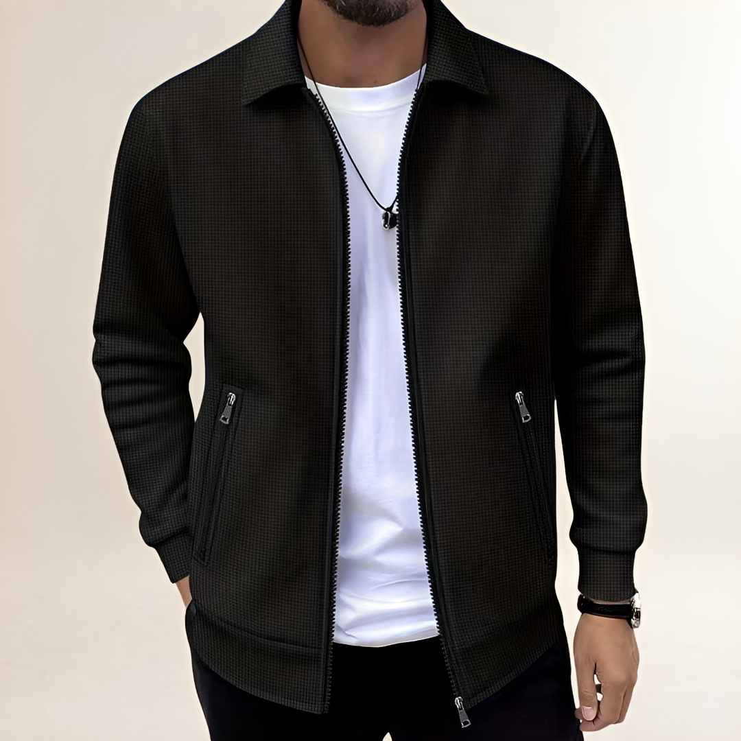 Homme Veste coupe athlétique pleine fermetureillère avec col chemise et poches zippées