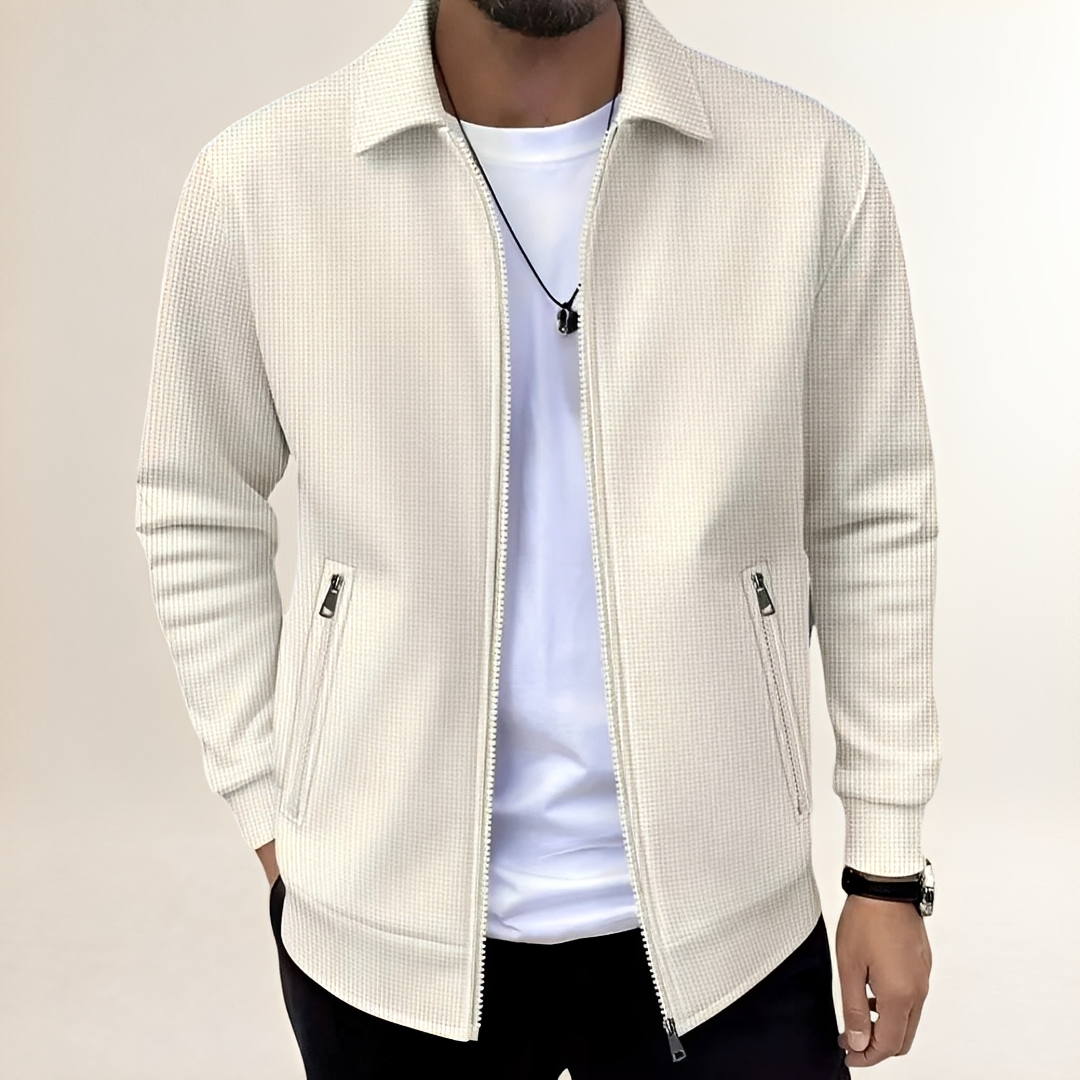 Homme Veste coupe athlétique pleine fermetureillère avec col chemise et poches zippées