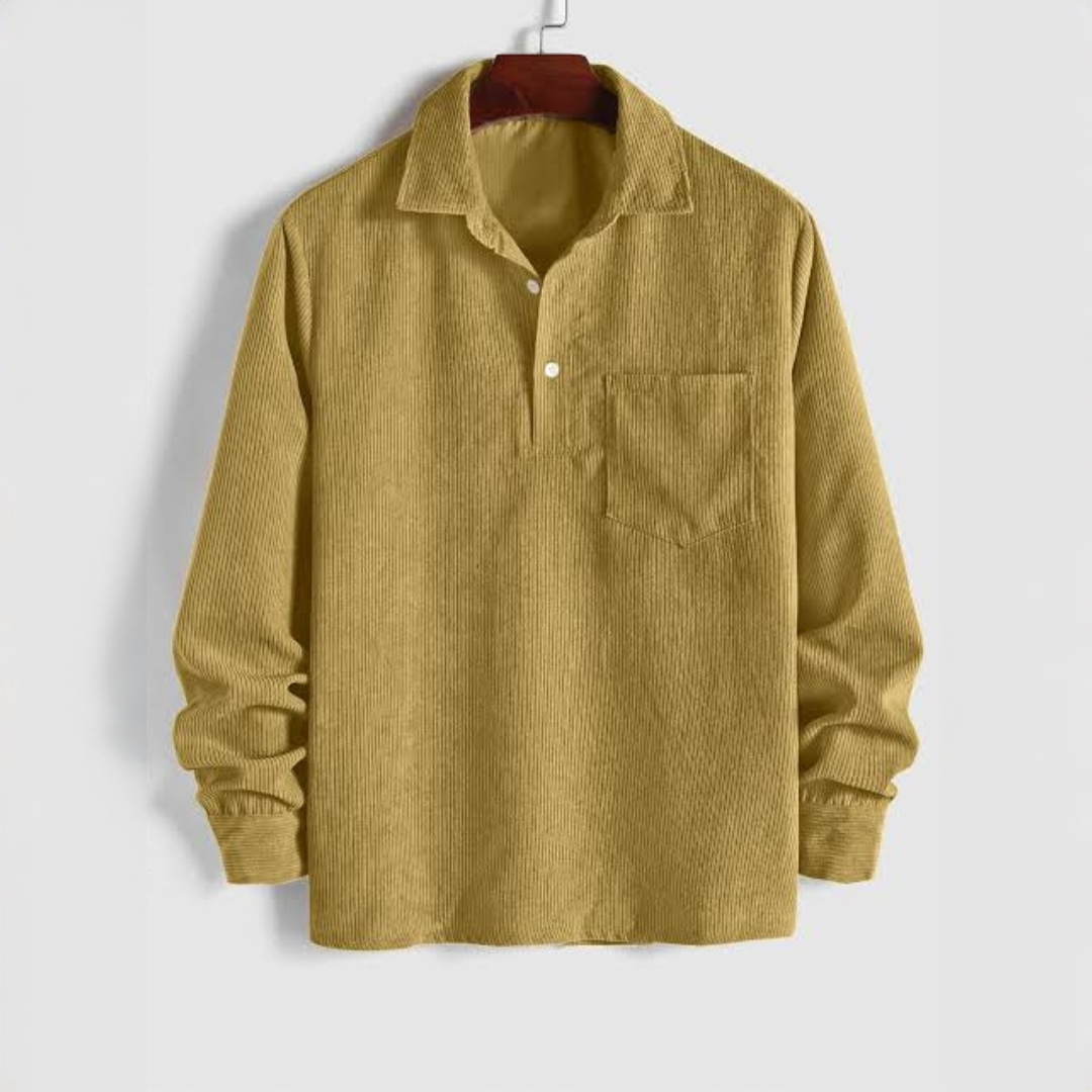 Hommes Chemise à manches longues à enfiler avec col pointue et poche poitrine - coupe décontractée