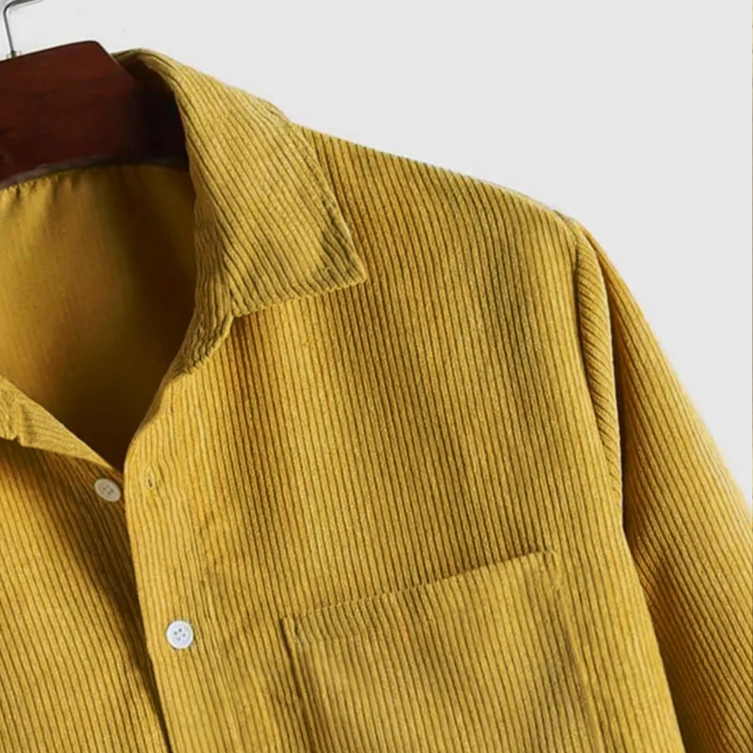 Hommes Chemise à manches longues à enfiler avec col pointue et poche poitrine - coupe décontractée