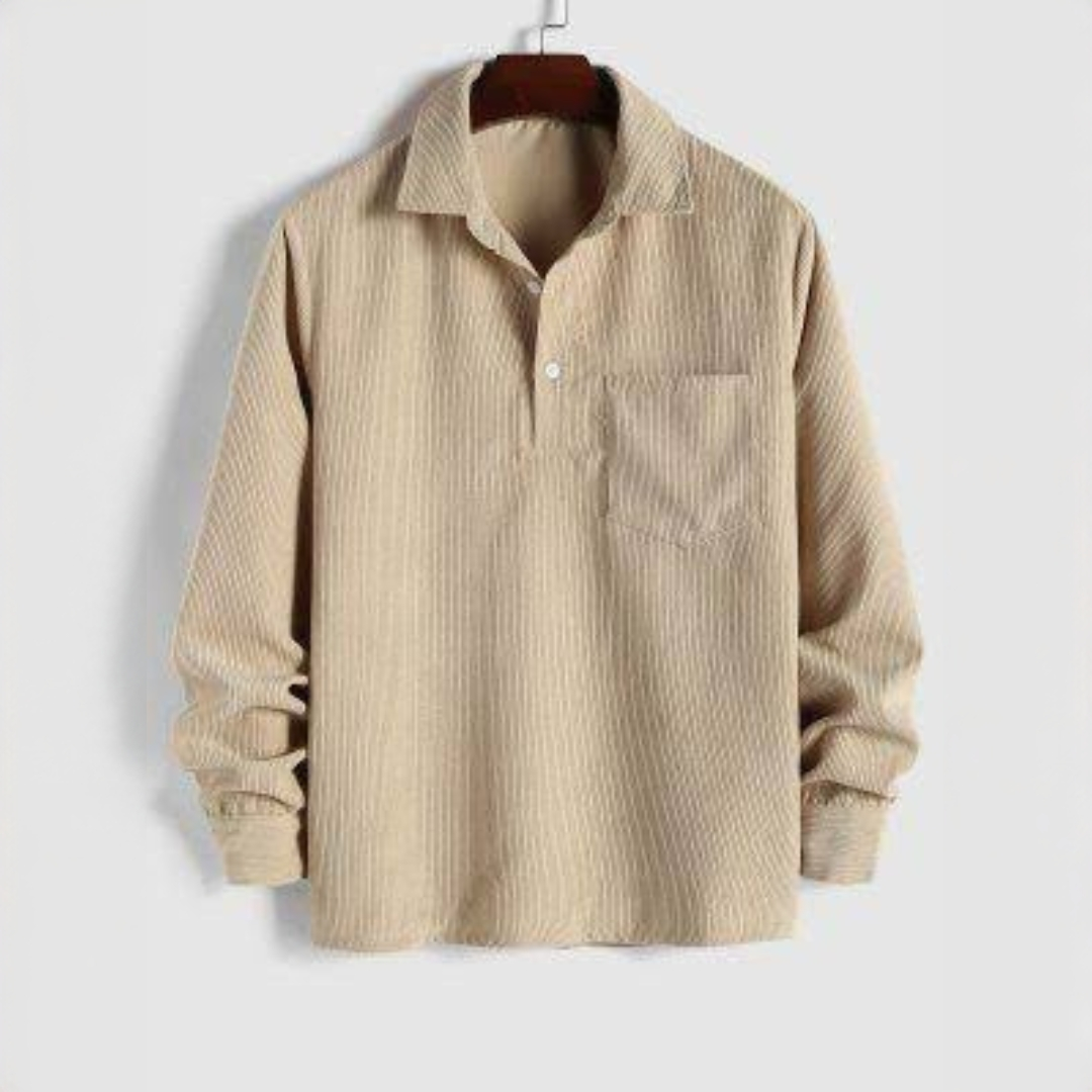 Hommes Chemise à manches longues à enfiler avec col pointue et poche poitrine - coupe décontractée