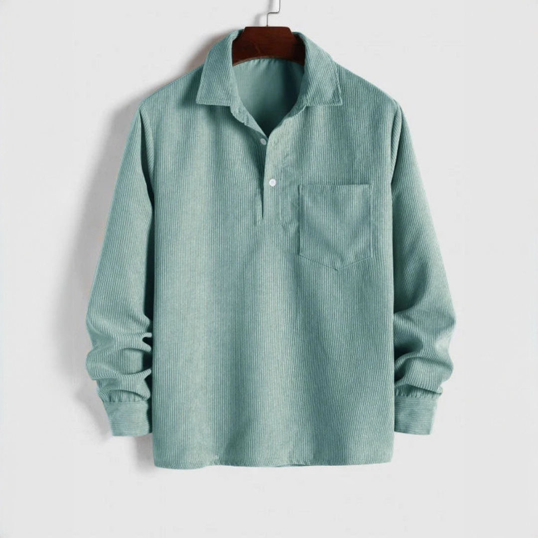 Hommes Chemise à manches longues à enfiler avec col pointue et poche poitrine - coupe décontractée