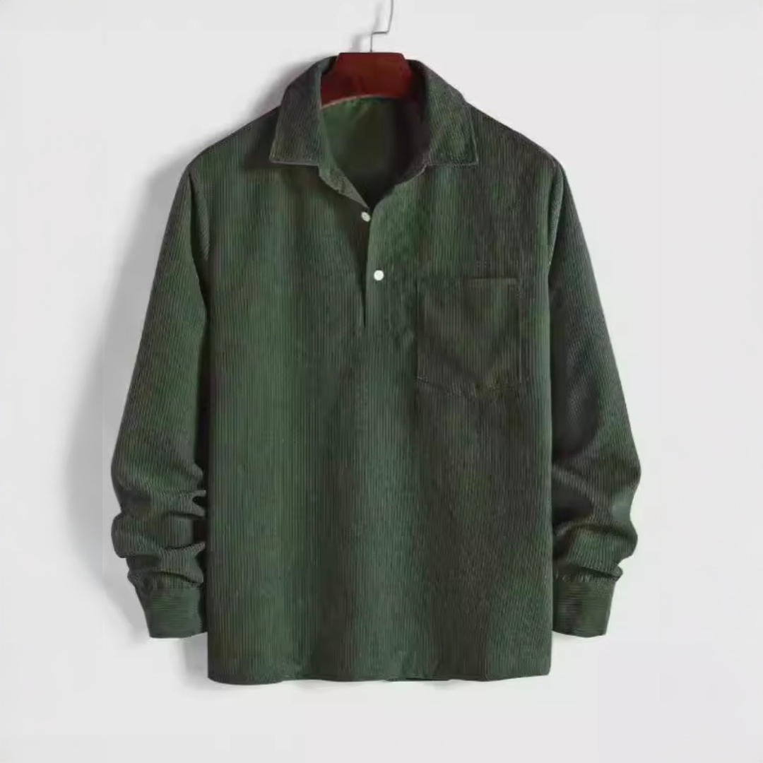 Hommes Chemise à manches longues à enfiler avec col pointue et poche poitrine - coupe décontractée