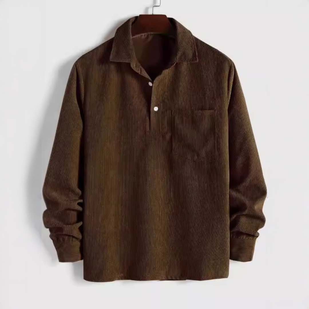 Hommes Chemise à manches longues à enfiler avec col pointue et poche poitrine - coupe décontractée