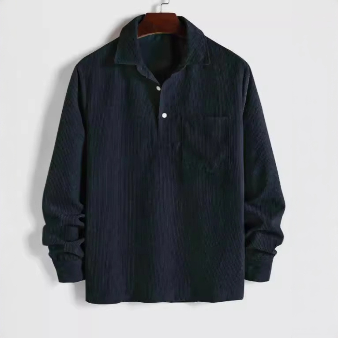 Hommes Chemise à manches longues à enfiler avec col pointue et poche poitrine - coupe décontractée