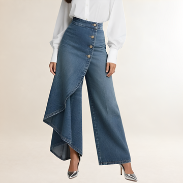 Jean femme taille haute à coupe large et superposition asymétrique