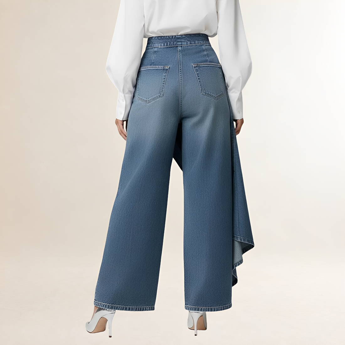 Jean femme taille haute à coupe large et superposition asymétrique