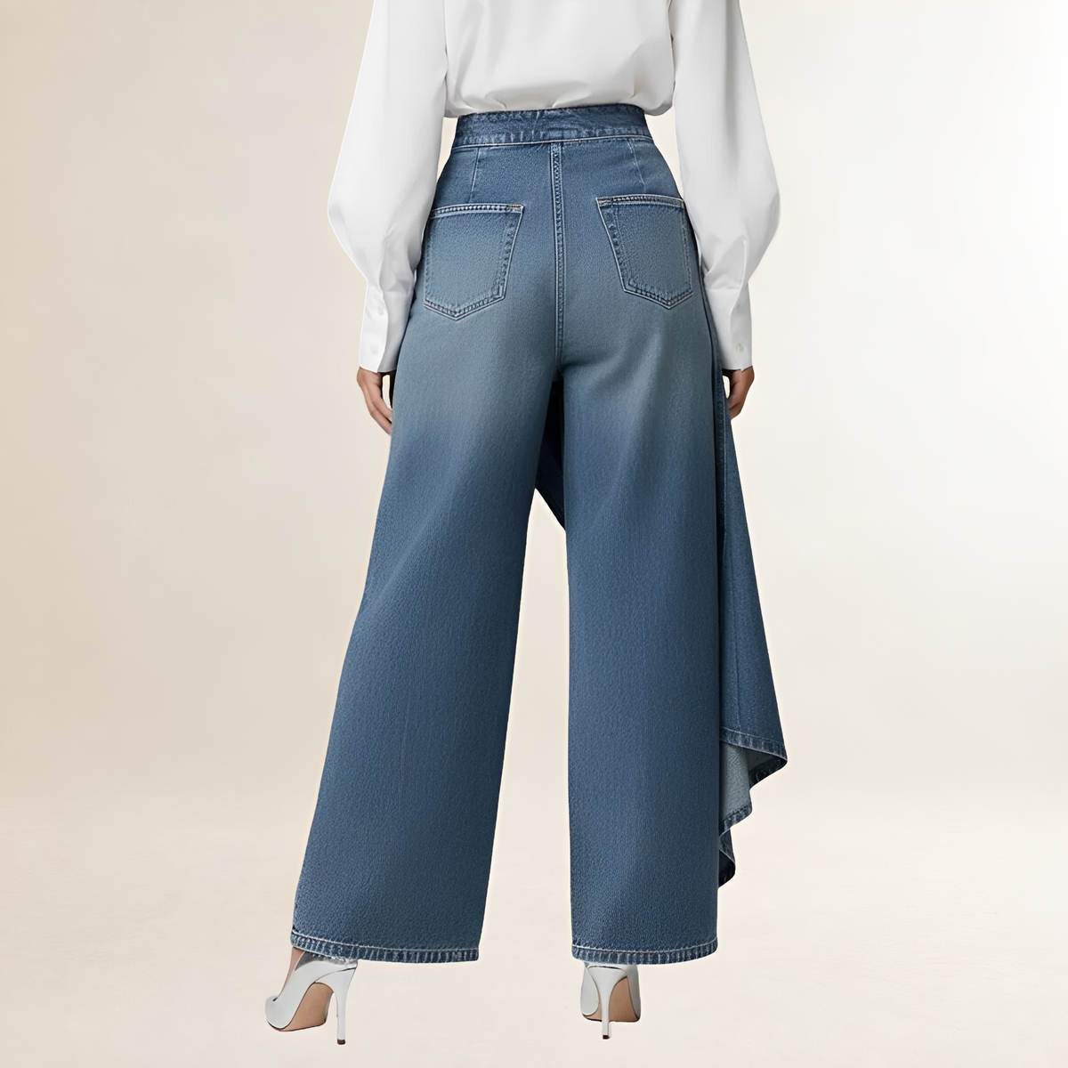 Jean femme taille haute à coupe large et superposition asymétrique
