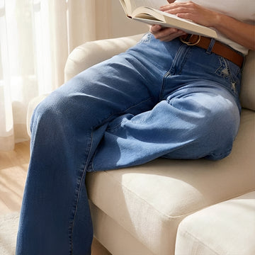 Jeans larges pour femmes à taille haute, coupe décontractée et lavage classique