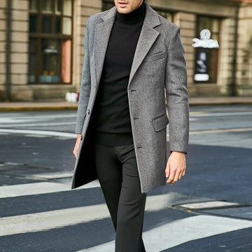 Manteau long pour homme – Pardessus droit avec col à revers et poches à rabat