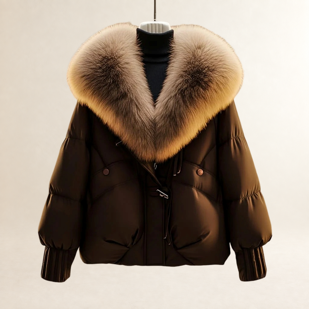 Manteau court puff fille femme col imposant ceinture taille et poignets côtelés