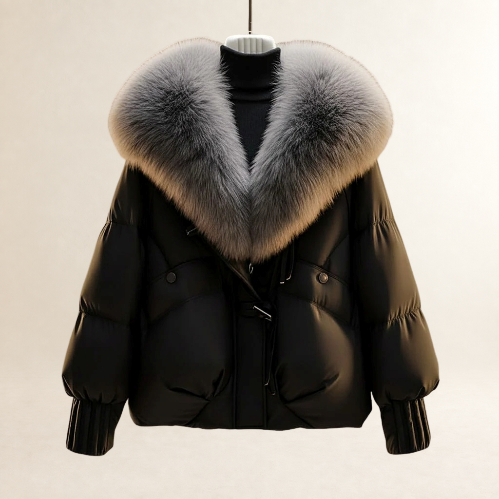 Manteau court puff fille femme col imposant ceinture taille et poignets côtelés