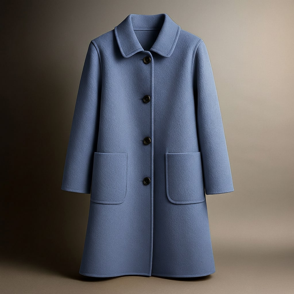 Manteau femme à boutons devant col pointu poches plaquées coupe droite
