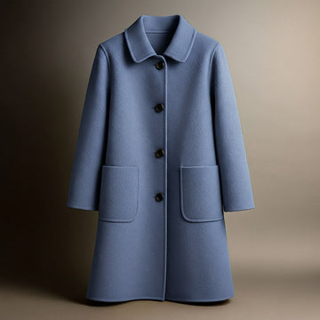 Manteau femme à boutons devant col pointu poches plaquées coupe droite