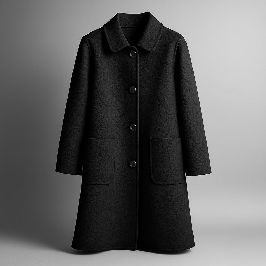 Manteau femme à boutons devant col pointu poches plaquées coupe droite