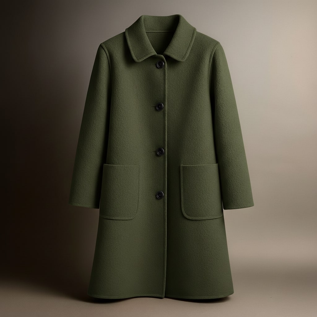 Manteau femme à boutons devant col pointu poches plaquées coupe droite