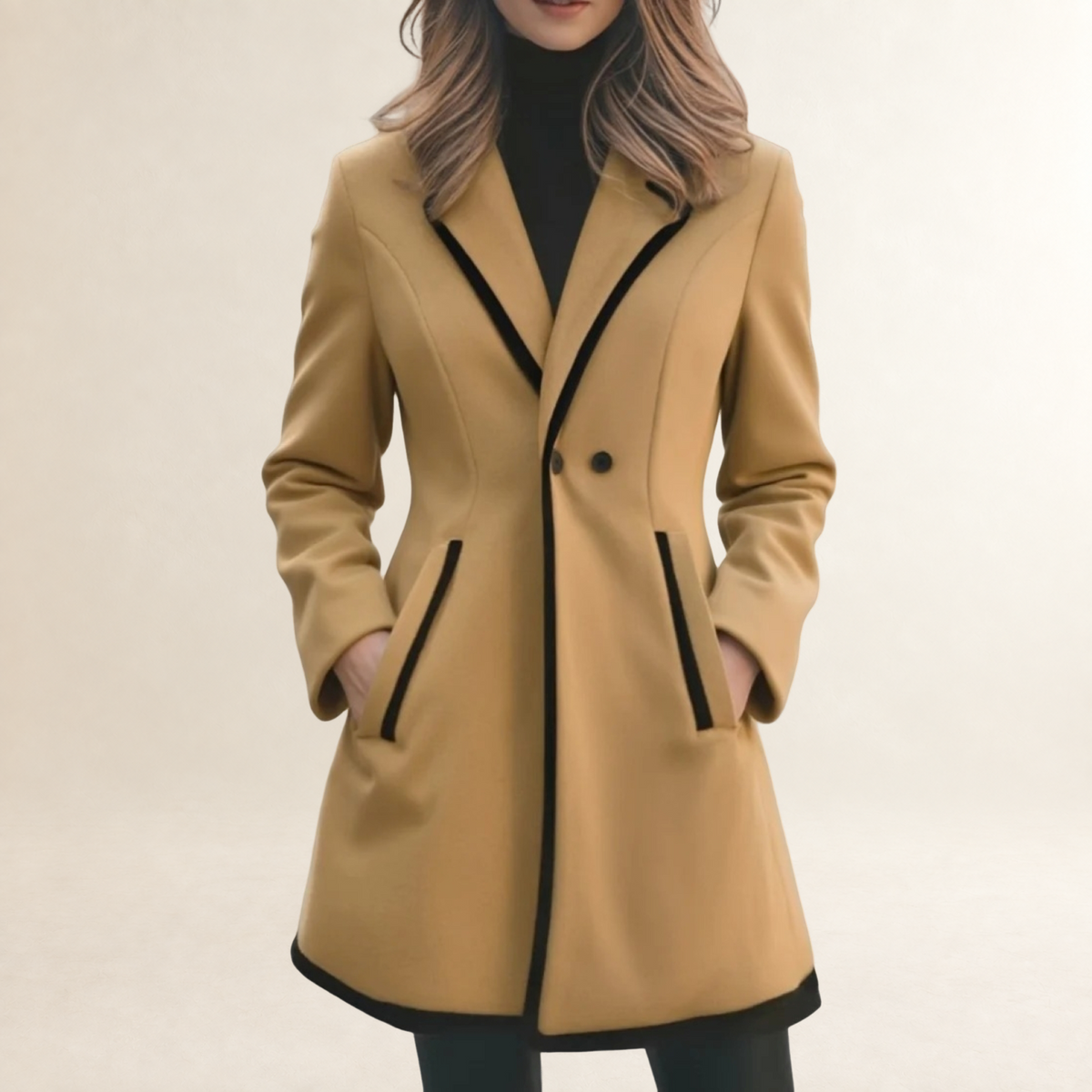 Manteau femme à double boutonnage avec col à notches et finition contrastée