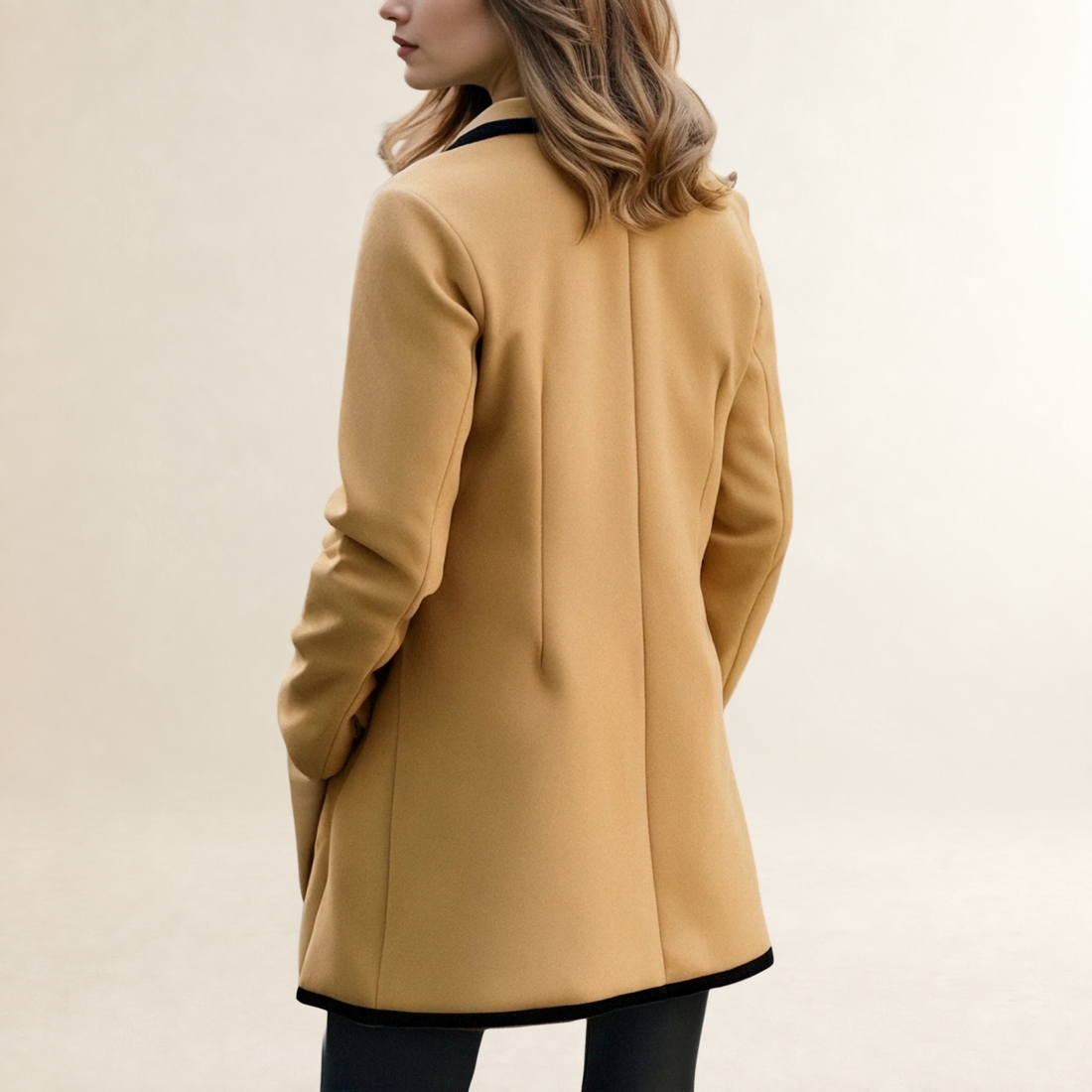 Manteau femme à double boutonnage avec col à notches et finition contrastée