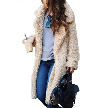 Manteau femme oversize en peluche avec col à notches - coupe décontractée