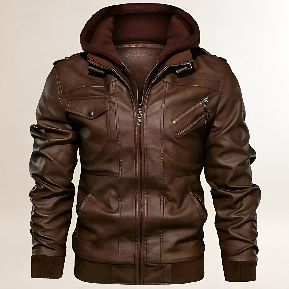 Manteau Homme à capuche amovible et fermeture éclair centrale avec épaulettes et panneaux quiltés