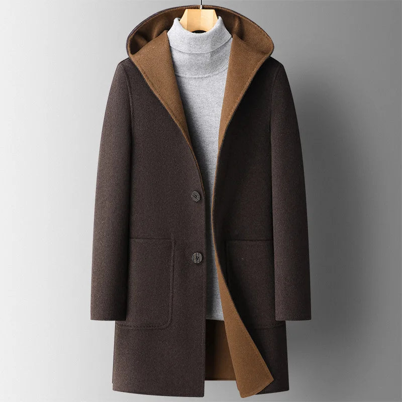 Manteau homme à capuche - coupe ajustée avec boutons et poches