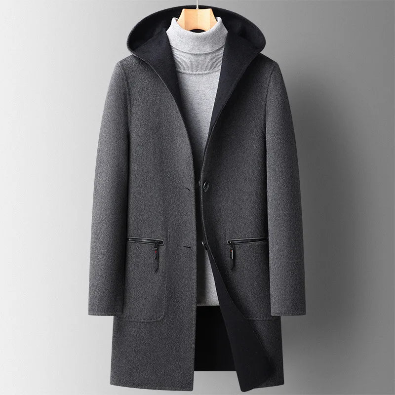 Manteau homme à capuche - coupe ajustée avec boutons et poches