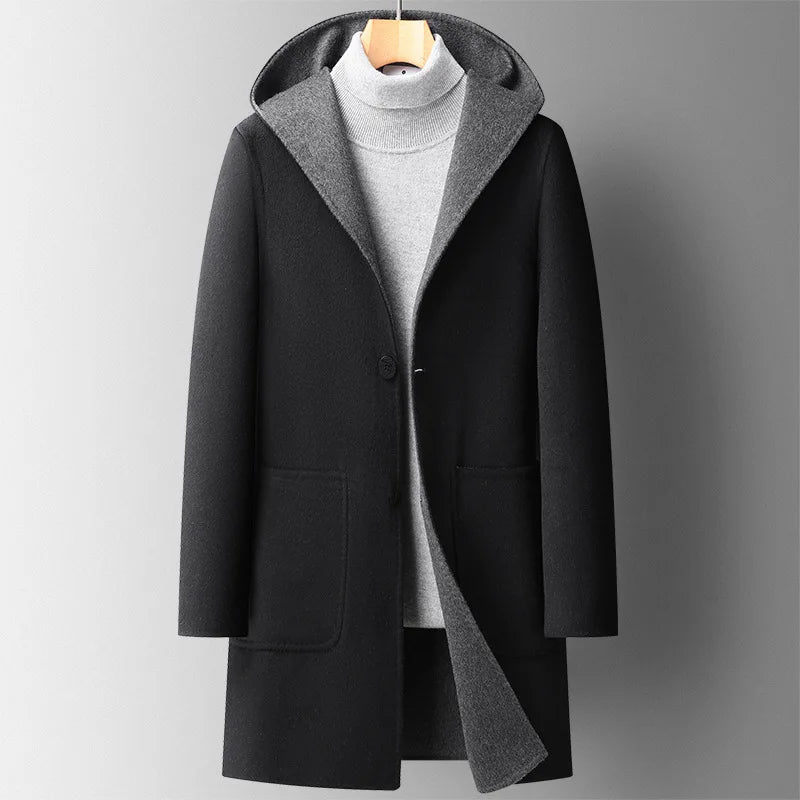 Manteau homme à capuche - coupe ajustée avec boutons et poches