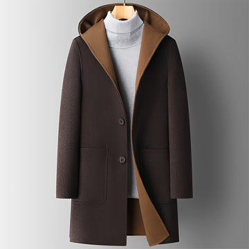 Manteau homme à capuche, fermeture bouton, poches latérales, coupe régulière
