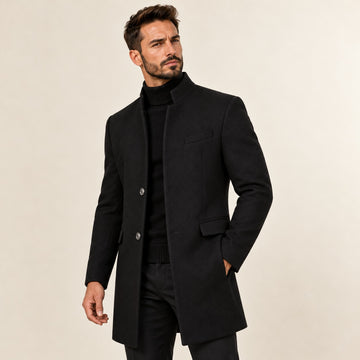Manteau homme à col montant et fermeture bouton, coupe ajustée