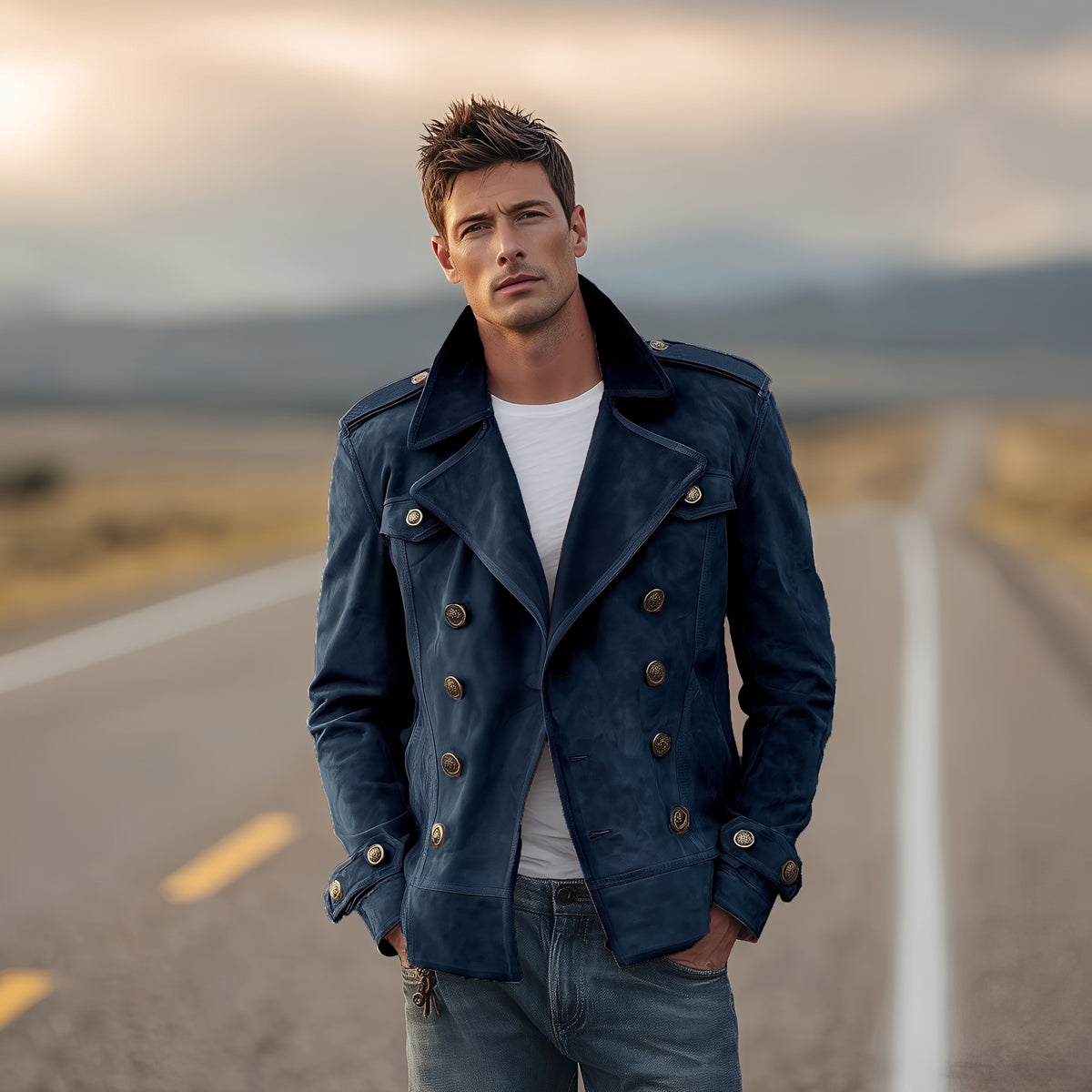 Manteau homme croisé à épaulettes et longueur courte - coupe classique