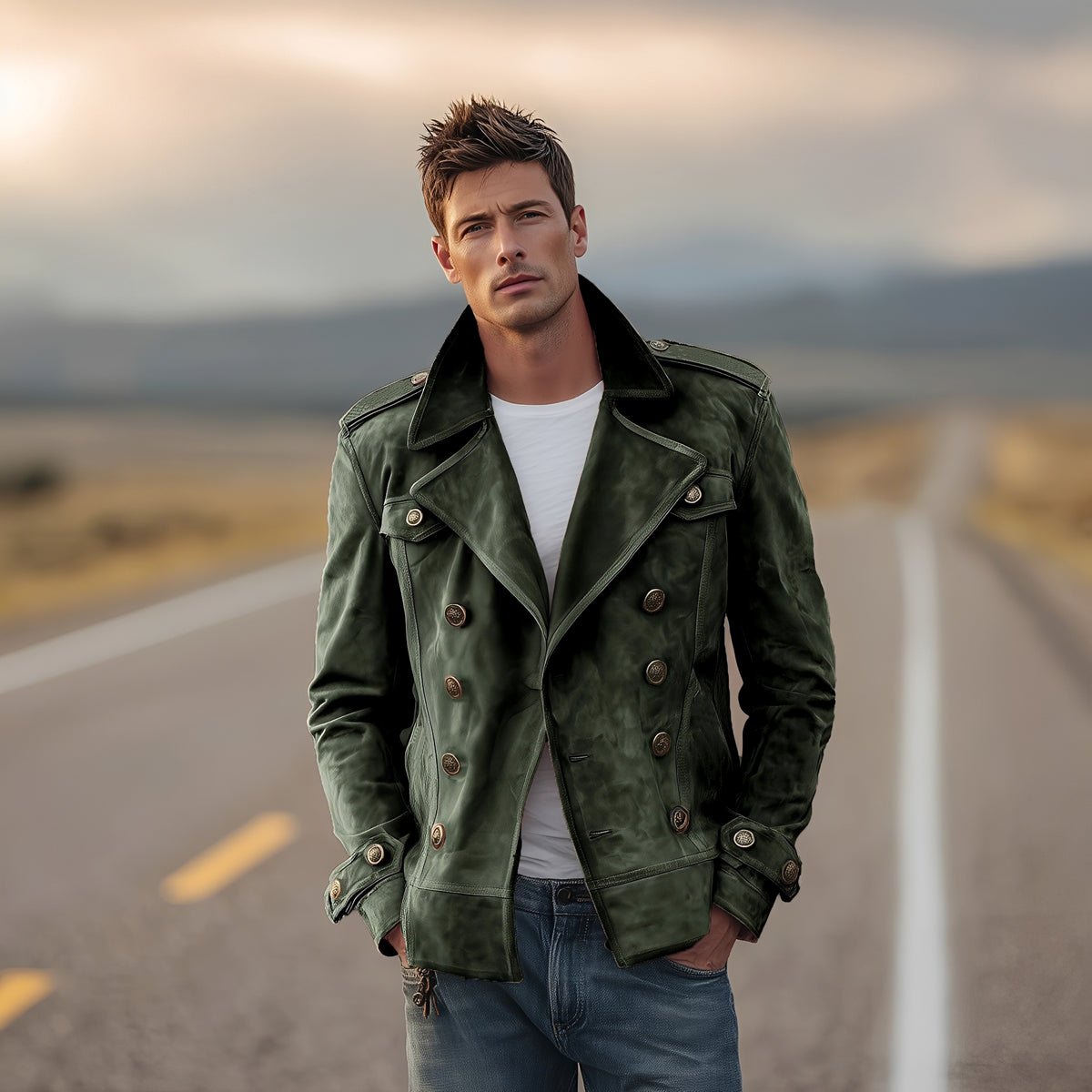 Manteau homme croisé à épaulettes et longueur courte - coupe classique
