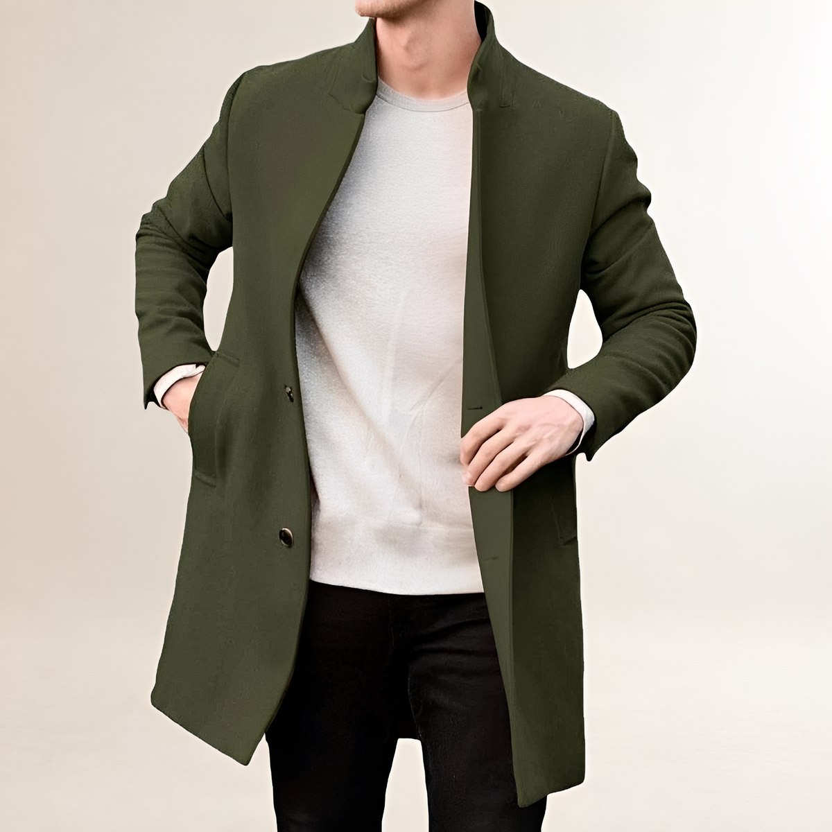 Manteau homme mi-long à col montant simple boutonnage - Vêtement d'extérieur décontracté