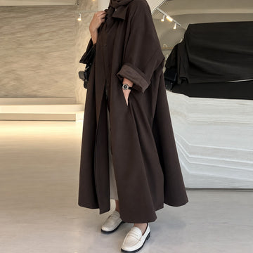 Manteau long femme coupe oversize fermeture à boutons poches latérales