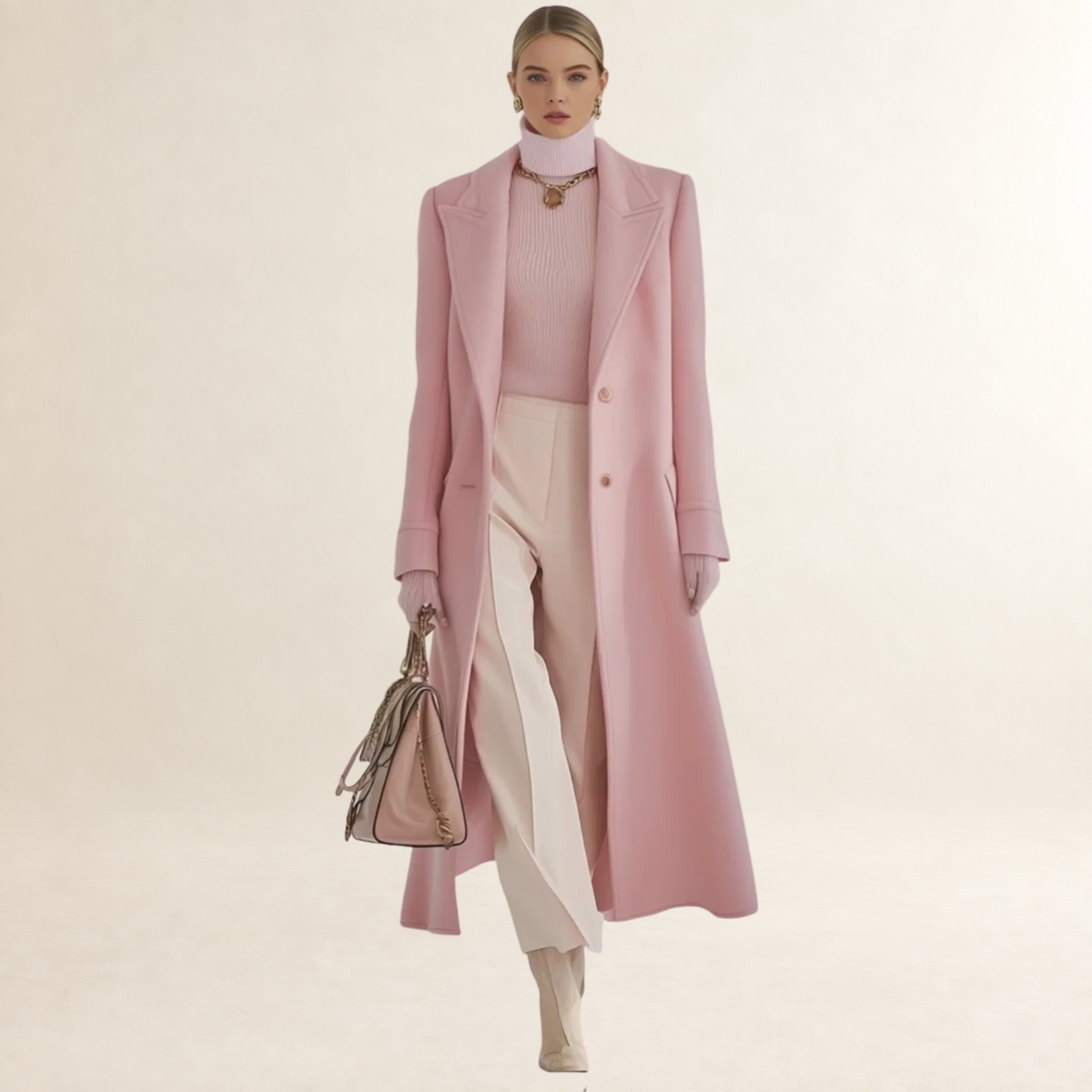 Manteau long pour femmes à double boutonnage et col à notches