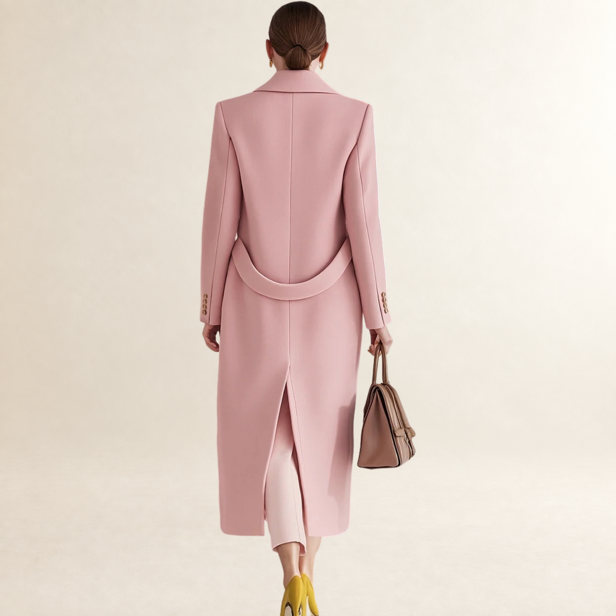 Manteau long pour femmes à double boutonnage et col à notches