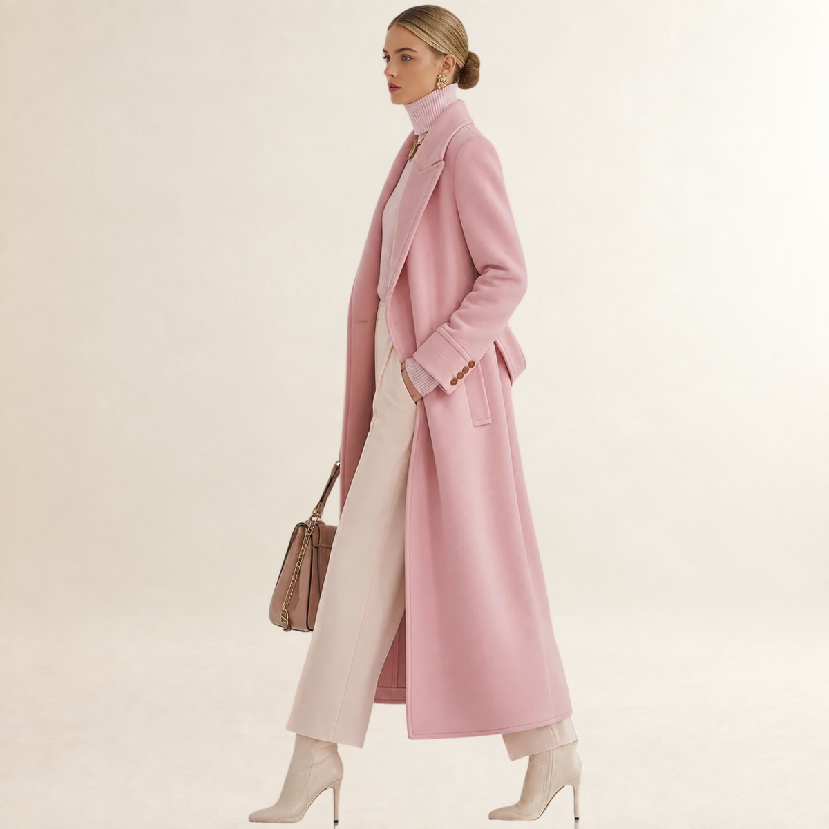 Manteau long pour femmes à double boutonnage et col à notches