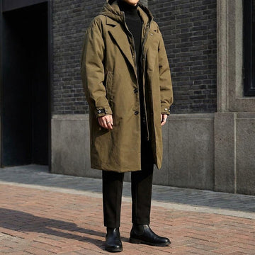Manteau long pour homme à capuche, coupe ajustée et longueur longue