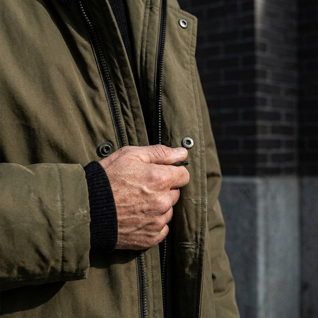 Manteau long pour homme à capuche, coupe ajustée et longueur longue
