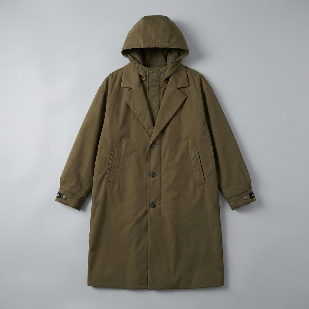 Manteau long pour homme à capuche, coupe ajustée et longueur longue
